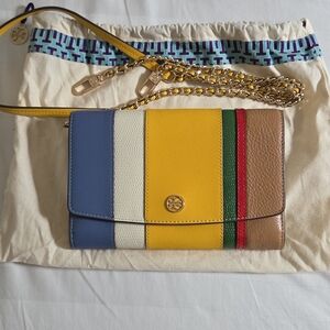 Tory Burch Colorblock Leather Crossbody - Blue, White, Yellow, Green, Red, Tan